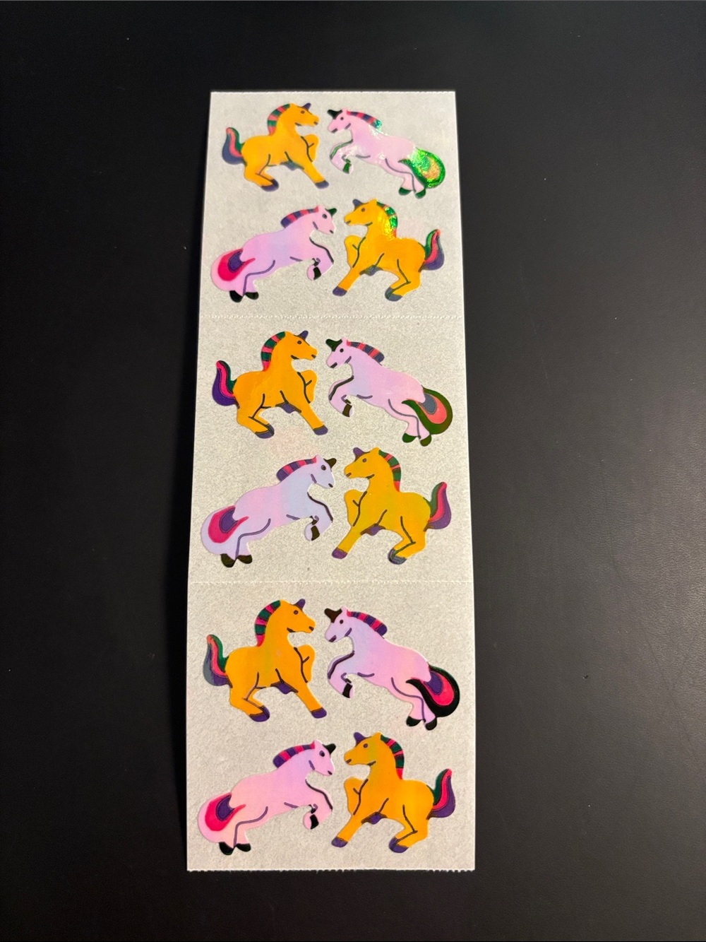 Vintage 80's Great 7 Pearly Pearly/ Iridescent Unicorn Sticker Strip